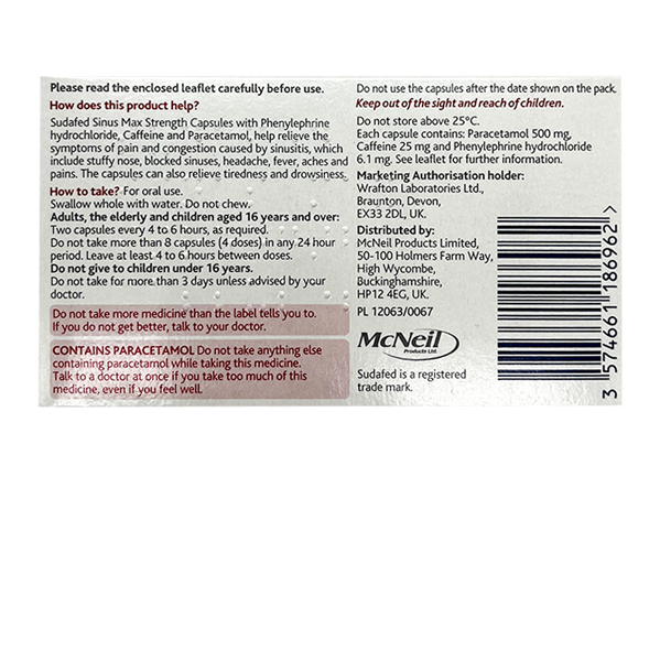 Sudafed Sinus Max Strength Capsules